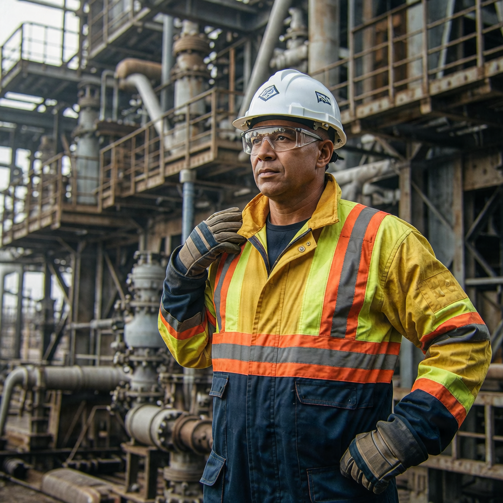 Oil and gas worker in specialized protective gear